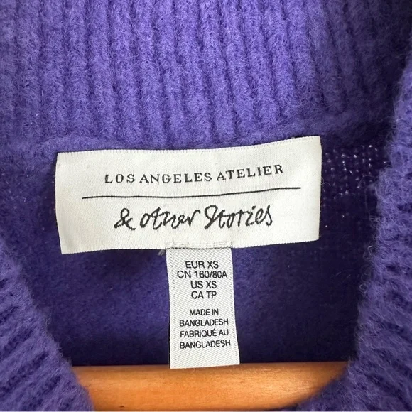 & Other Stories Blue Oversized Mock Neck Sweater, 8% Wool, Size XS - Picture 2 of 15